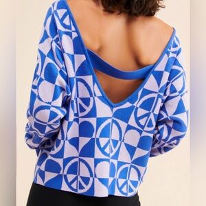 Daily Practice by Anthropologie Blue and White Geometric Sweater.  NWT